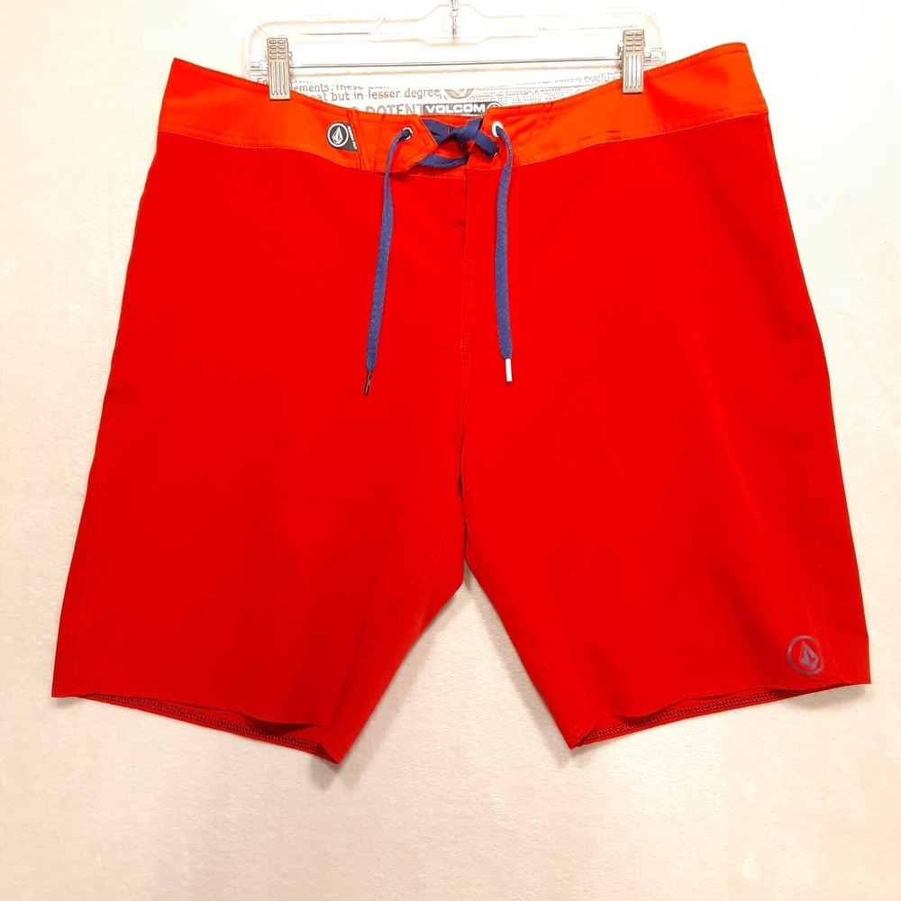 Volcom Mens Cinch Fly 38th St. Board Shorts Sz.38/Red Orange 4 Way Stretch